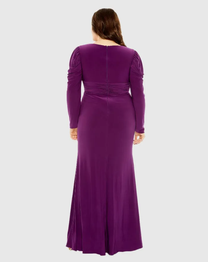Princess Long Sleeve Keyhole Neck Jersey Dress Plum Plus Size Dresses Mac Duggal Women Princess Long Sleeve Keyhole Neck Jersey Dress Plum Plus Size Dresses Mac Duggal Women
