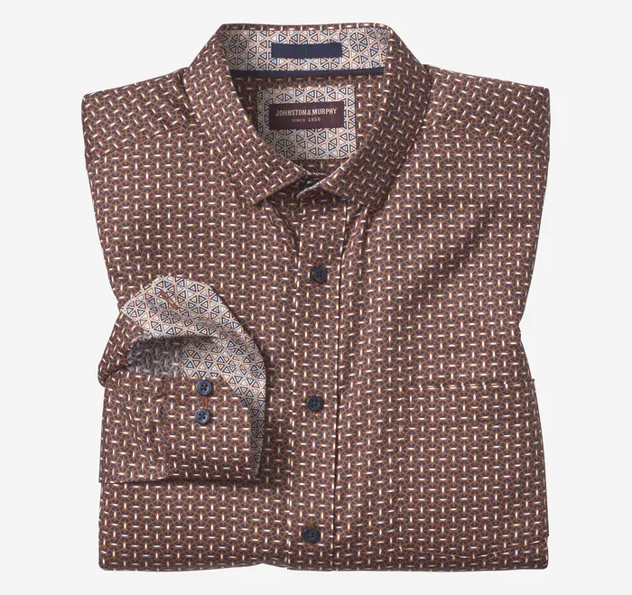 Printed Cotton Shirt RustNavy Linked Ovals Men Apparel Johnston and Murphy