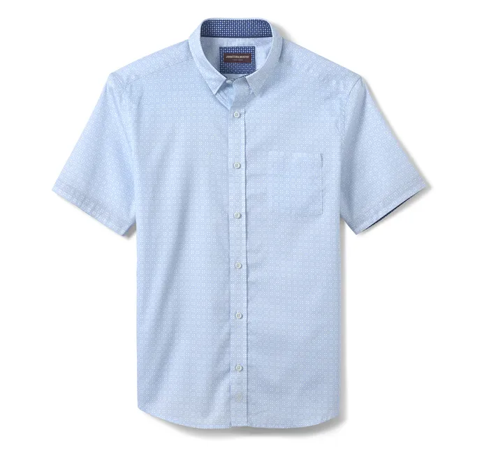 Printed ShortSleeve Shirt Light Blue Airplane Grid ShortSleeve Shirts Johnston and Murphy Men