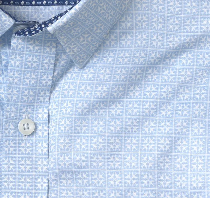 Printed ShortSleeve Shirt Light Blue Airplane Grid ShortSleeve Shirts Johnston and Murphy Men