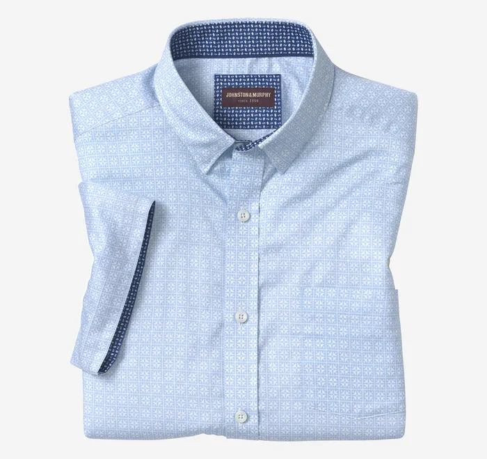 Printed ShortSleeve Shirt Light Blue Airplane Grid ShortSleeve Shirts Johnston and Murphy Men