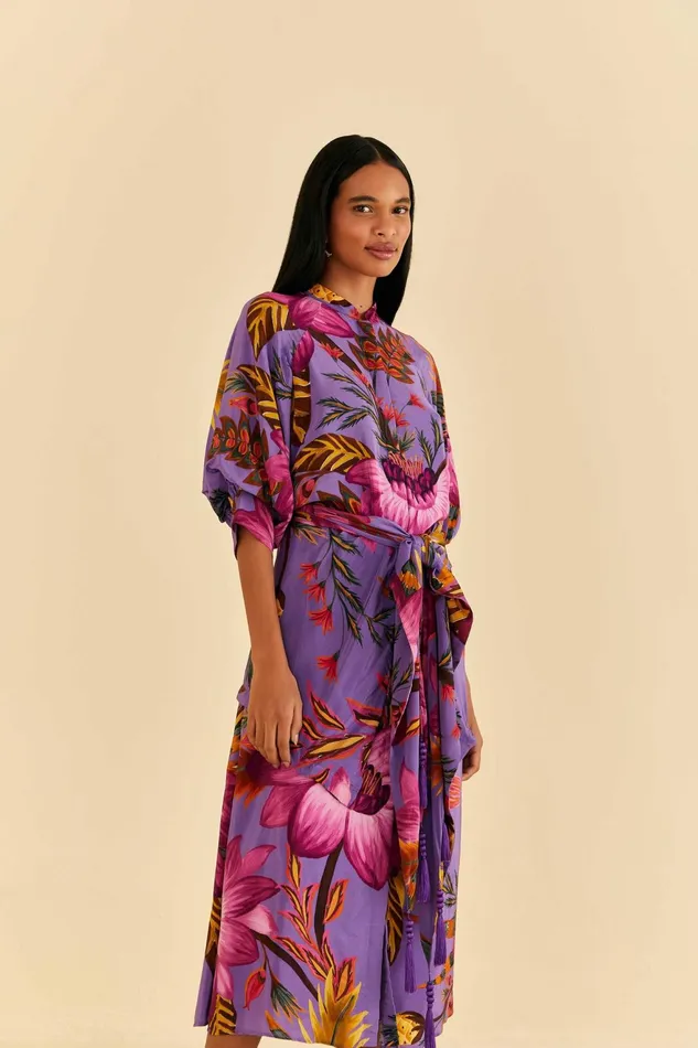 Purple Maxi Flowers Maxi Dress Women Farm Rio Maxi Dresses
