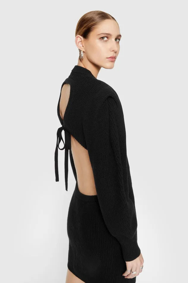 Rebecca Minkoff Daisy Cable Mini Sweater Dress True Black Women Dresses
