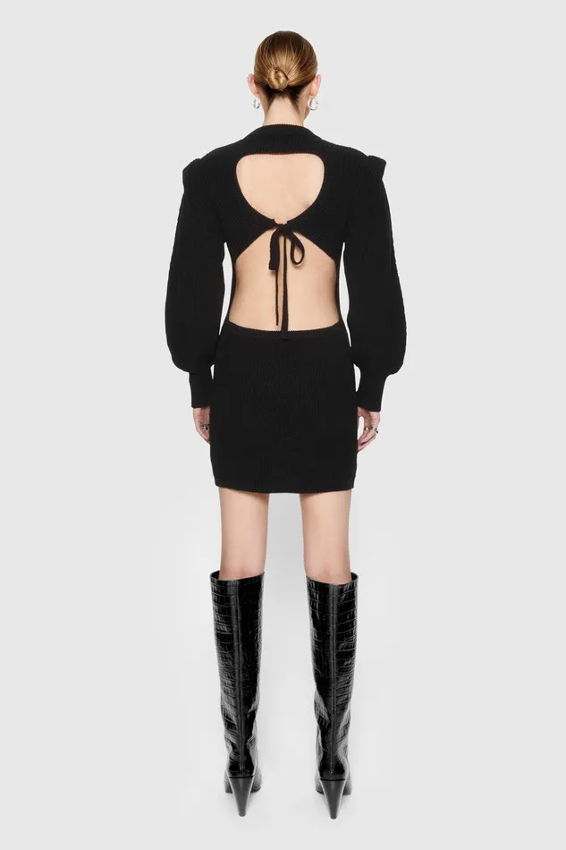Rebecca Minkoff Daisy Cable Mini Sweater Dress True Black Women Dresses