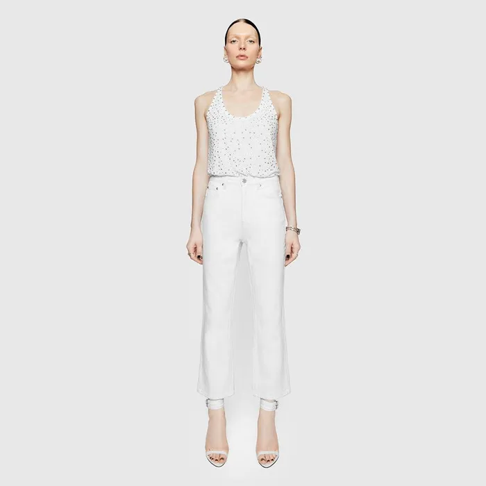 Rebecca Minkoff Hudson Cropped Kick Flare Alabaster Wash Women Bottoms