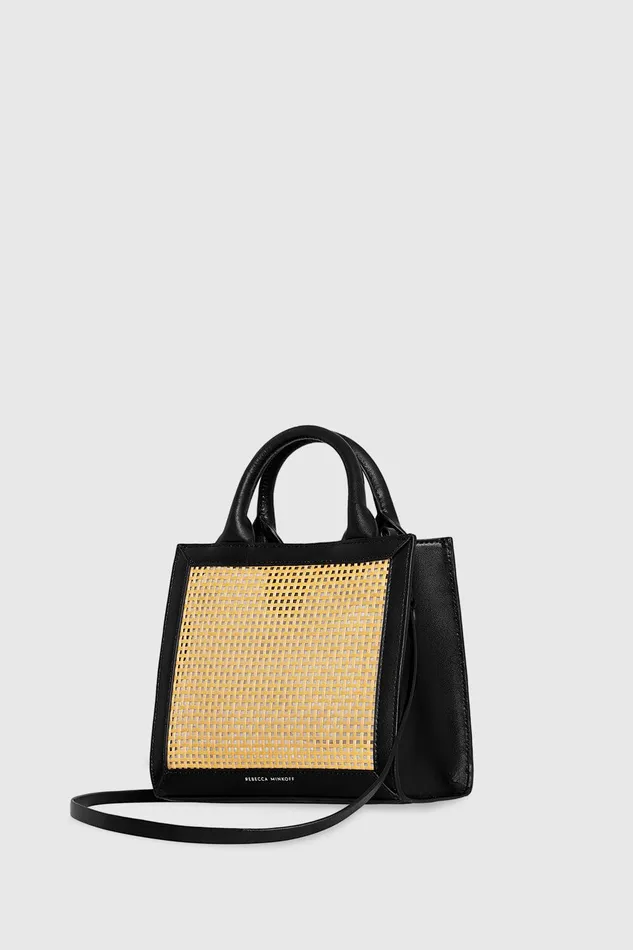 Rebecca Minkoff Megan Mini Tote Natural Strawblack Women Tote Bags