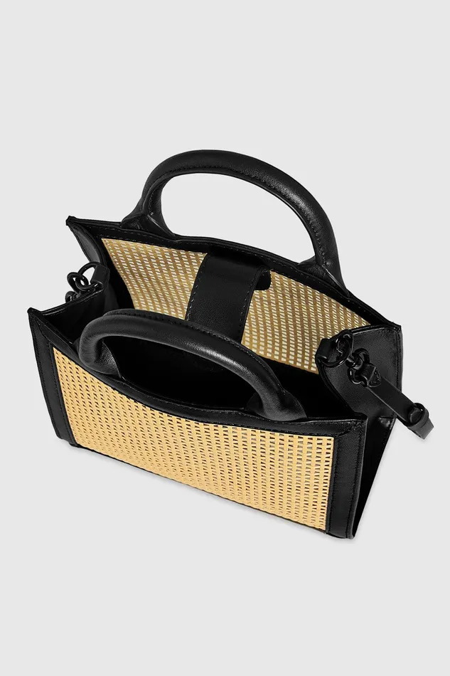 Rebecca Minkoff Megan Mini Tote Natural Strawblack Women Tote Bags