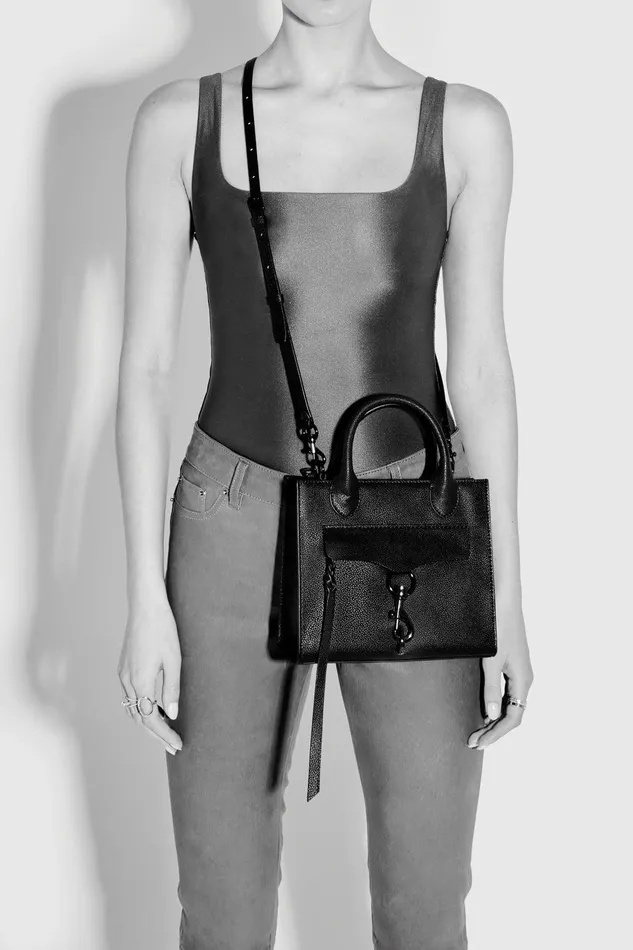 Rebecca Minkoff Megan Mini Tote Natural Strawblack Women Tote Bags