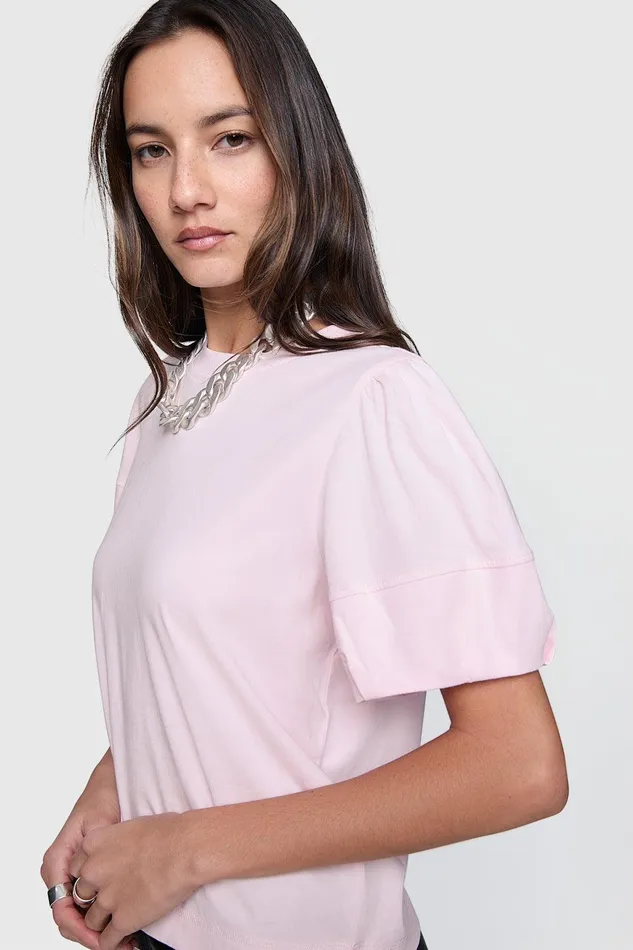 Rebecca Minkoff Val Puffed Sleeve Tee Blush Women Tops