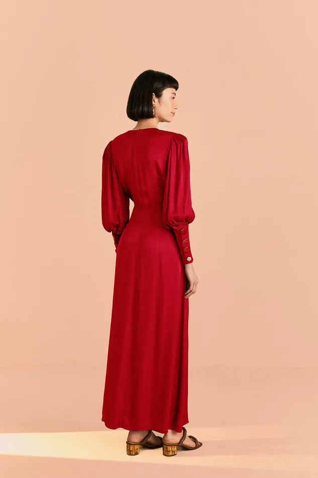Red Cut Out Long Sleeve Lenzing Ecovero Viscose Maxi Dress Women Farm Rio Maxi Dresses