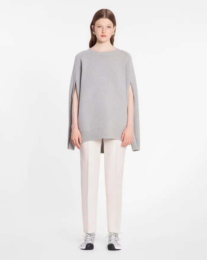 Round Neck Cape Back Jumper In Wool And Cashmere Light Grey Women Lanvin Knitwear
