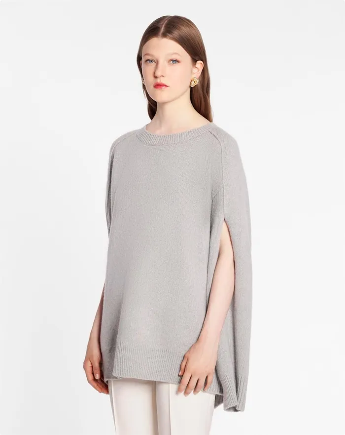 Round Neck Cape Back Jumper In Wool And Cashmere Light Grey Women Lanvin Knitwear