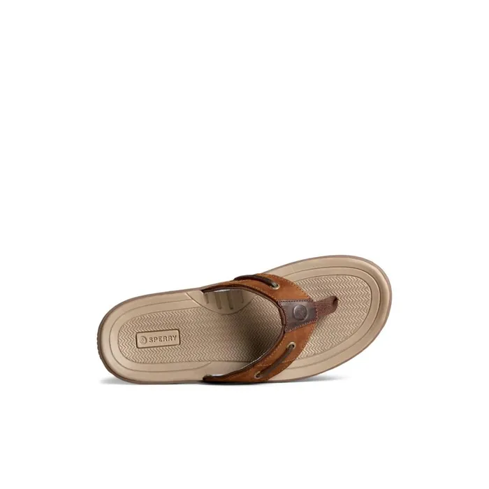 Sandals Men Sperry Baitfish Leather Flip Flop Brown Leather Mixed Material