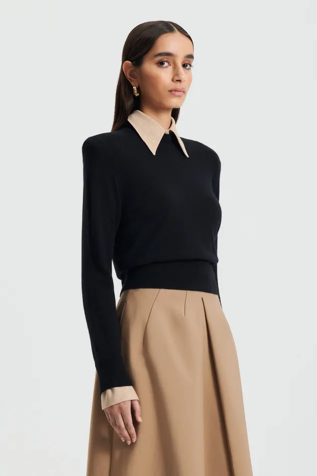 Scanlan Theodore FINE WOOL SWEATER BLACK Women Sweaters Scanlan Theodore FINE WOOL SWEATER BLACK Women Sweaters