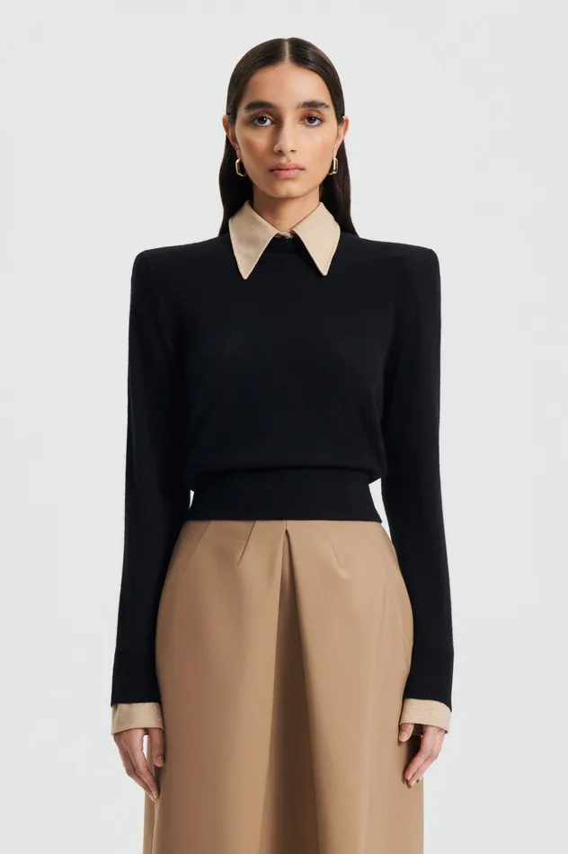 Scanlan Theodore FINE WOOL SWEATER BLACK Women Sweaters Scanlan Theodore FINE WOOL SWEATER BLACK Women Sweaters