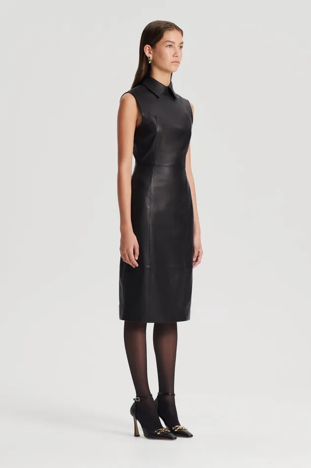 Scanlan Theodore LEATHER PENCIL DRESS BLACK Women Leather Scanlan Theodore LEATHER PENCIL DRESS BLACK Women Leather