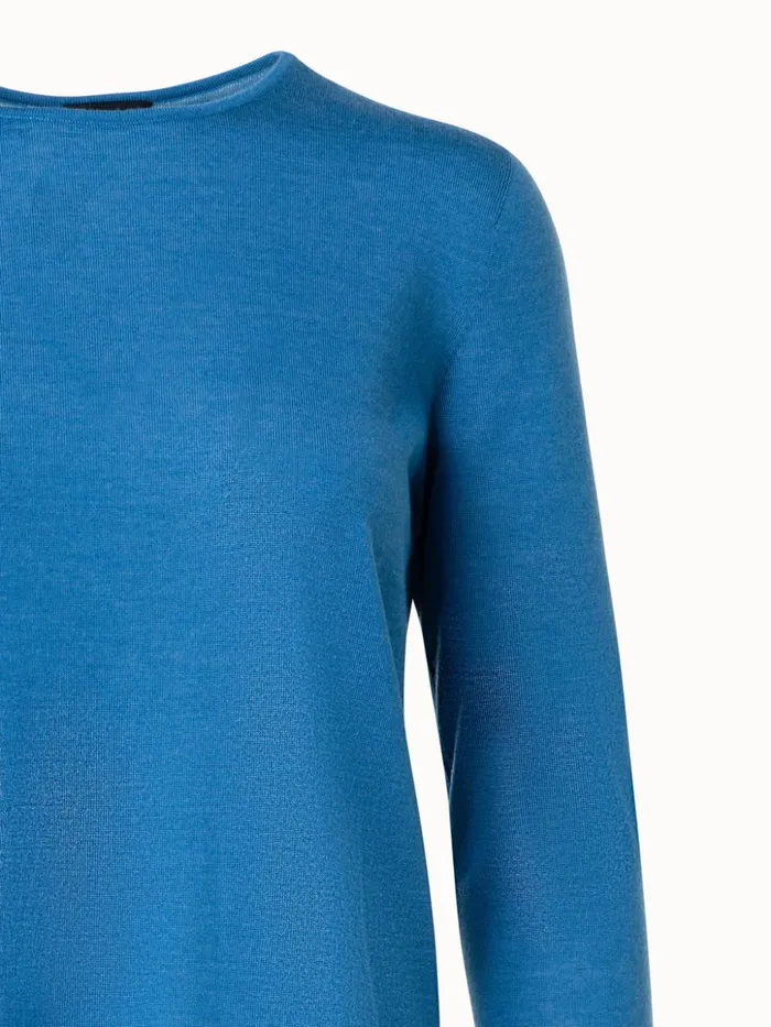 Seamless Cashmere Silk Knit Pullover Light Denim Women Akris Cashmere