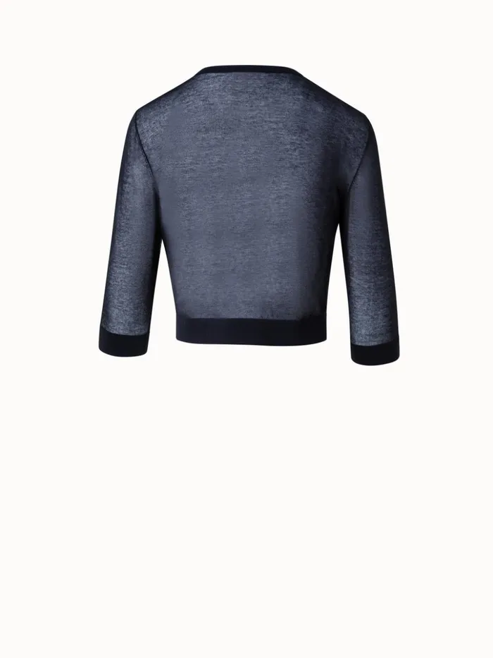 SemiSheer Short Knit Cardigan In Cotton Blend Black Women Akris Knitwear