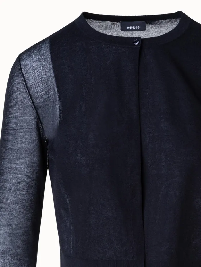 SemiSheer Short Knit Cardigan In Cotton Blend Black Women Akris Knitwear