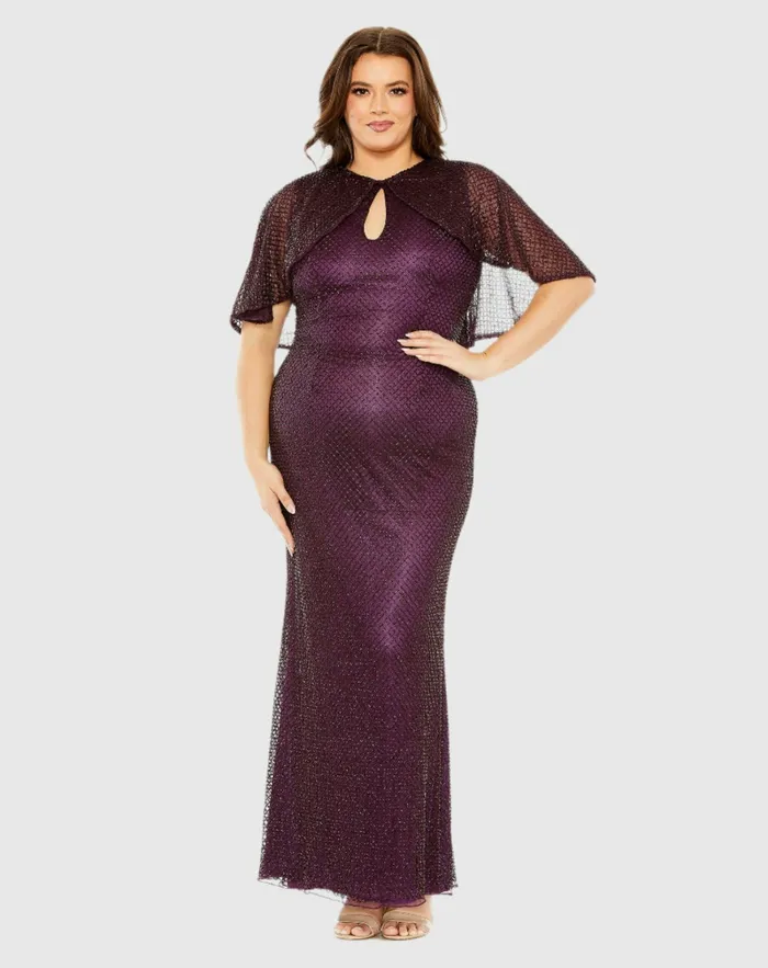 Sequin Cape Sleeve Gown Amethyst Plus Size Dresses Mac Duggal Women