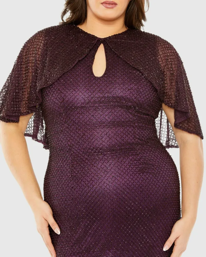 Sequin Cape Sleeve Gown Amethyst Plus Size Dresses Mac Duggal Women Sequin Cape Sleeve Gown Amethyst Plus Size Dresses Mac Duggal Women