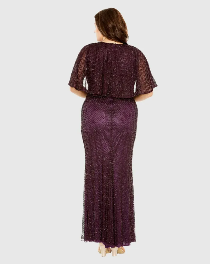 Sequin Cape Sleeve Gown Amethyst Plus Size Dresses Mac Duggal Women Sequin Cape Sleeve Gown Amethyst Plus Size Dresses Mac Duggal Women