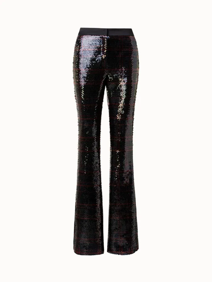 Sequins Bootcut Pants With Check Print Blackruby Red Women Akris Pants