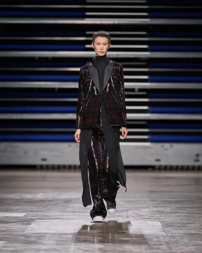 Sequins Bootcut Pants With Check Print Blackruby Red Women Akris Pants