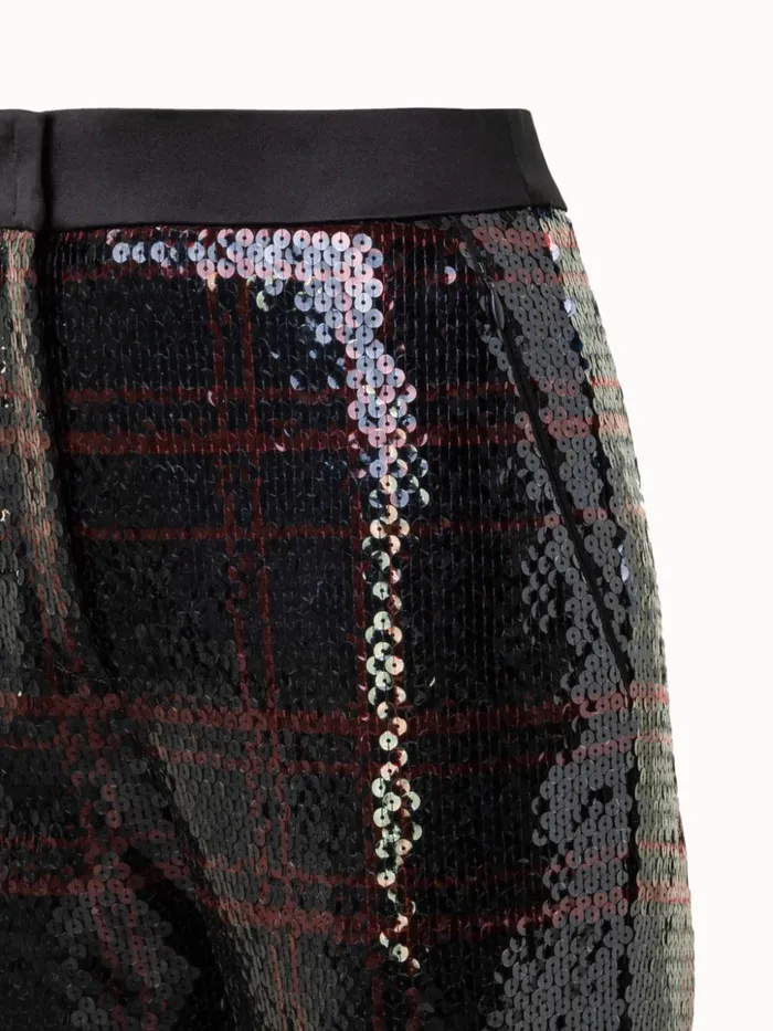 Sequins Bootcut Pants With Check Print Blackruby Red Women Akris Pants