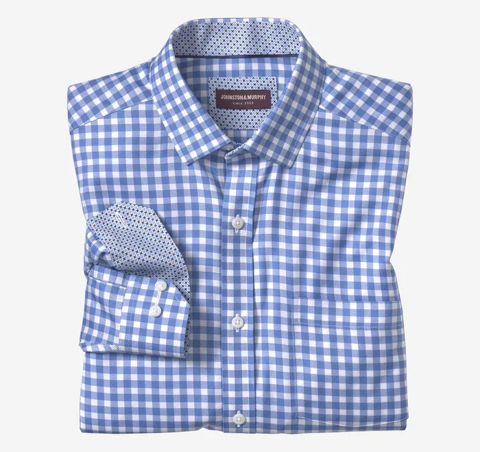 Shirts Men Johnston and Murphy NonIron Dress Shirt Blue Gingham