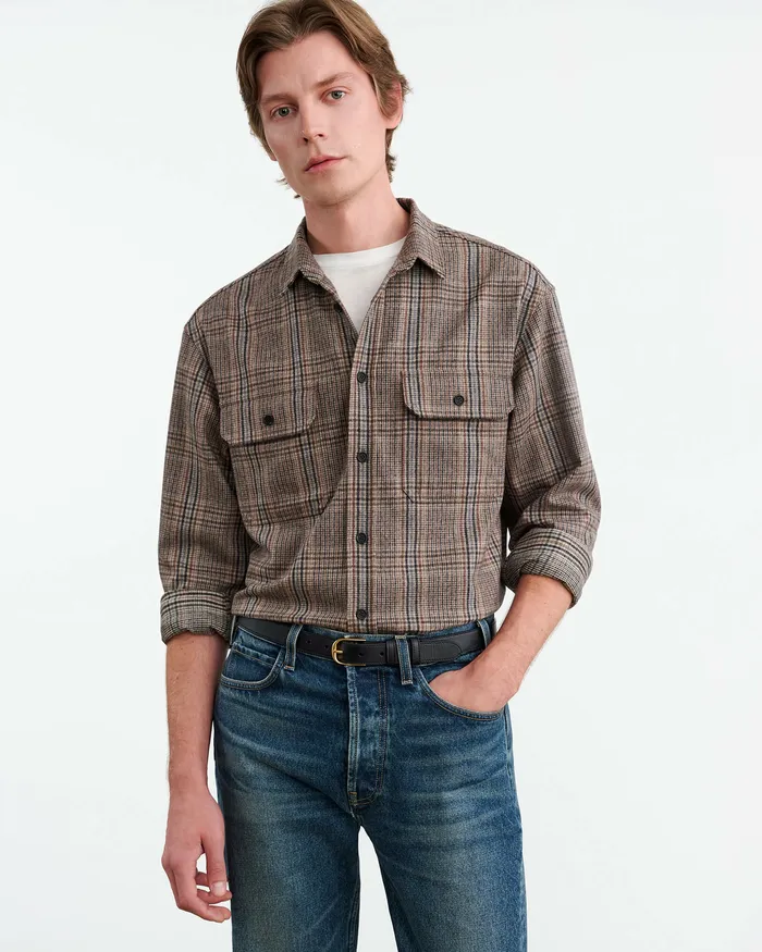Shirts Men Nili Lotan EVANDER SHIRT Sand Plaid