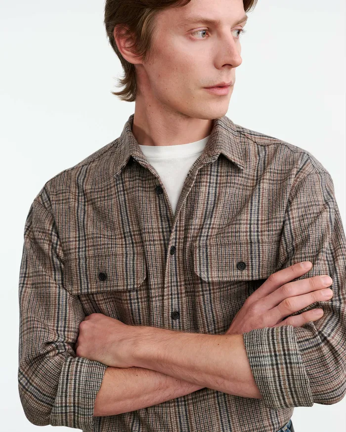 Shirts Men Nili Lotan EVANDER SHIRT Sand Plaid