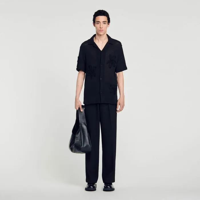 Shirts Men SANDRO Floral Knit Shirt Black