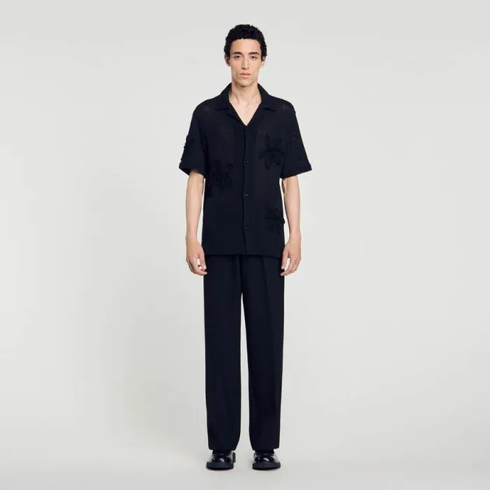 Shirts Men SANDRO Floral Knit Shirt Black