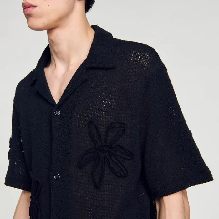 Shirts Men SANDRO Floral Knit Shirt Black