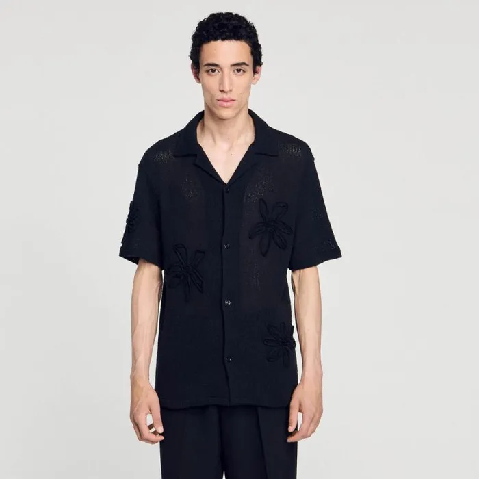 Shirts Men SANDRO Floral Knit Shirt Black