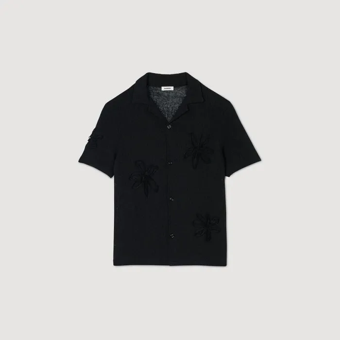 Shirts Men SANDRO Floral Knit Shirt Black
