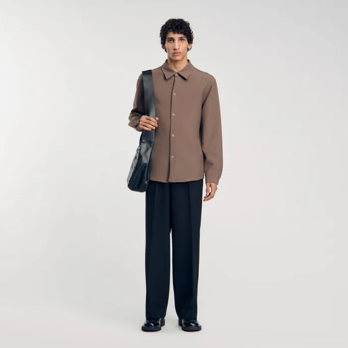 Shirts Men SANDRO Longsleeved Jersey Shirt Taupe