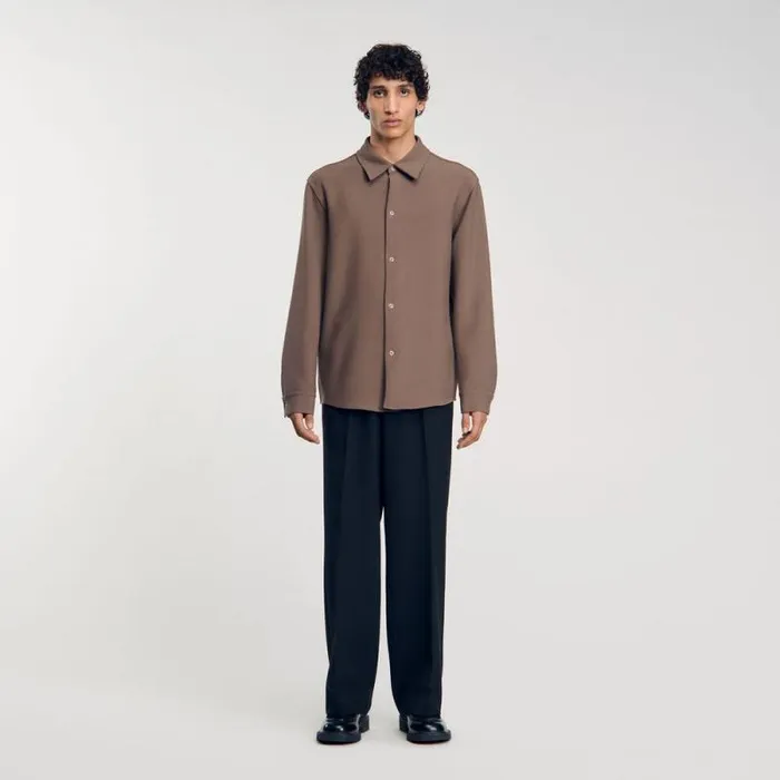 Shirts Men SANDRO Longsleeved Jersey Shirt Taupe