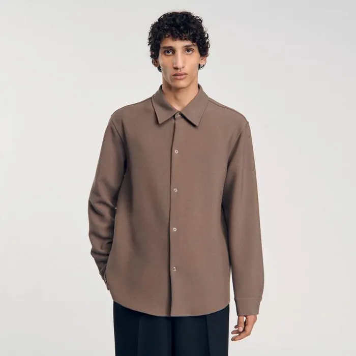 Shirts Men SANDRO Longsleeved Jersey Shirt Taupe