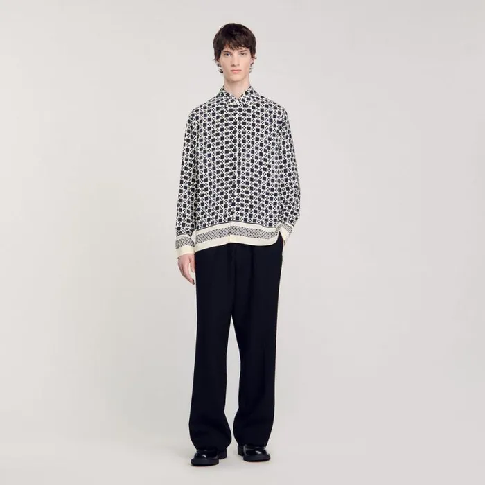 Shirts Men SANDRO Square Cross Motif Flowing Shirt Navy Blue