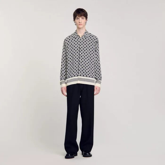 Shirts Men SANDRO Square Cross Motif Flowing Shirt Navy Blue