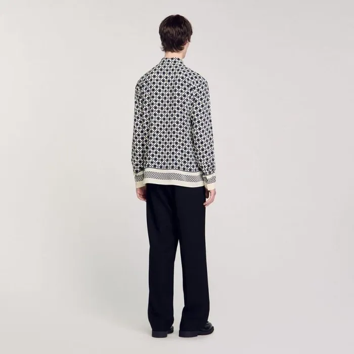 Shirts Men SANDRO Square Cross Motif Flowing Shirt Navy Blue