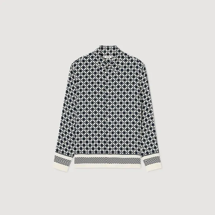 Shirts Men SANDRO Square Cross Motif Flowing Shirt Navy Blue