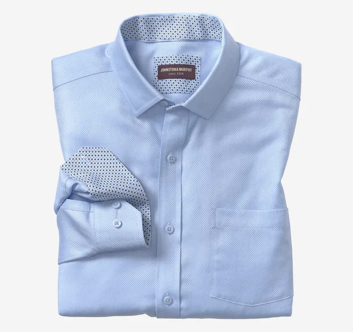 Shirts NonIron Dress Shirt Blue Solid Birdseye 8211 Johnston and Murphy Men
