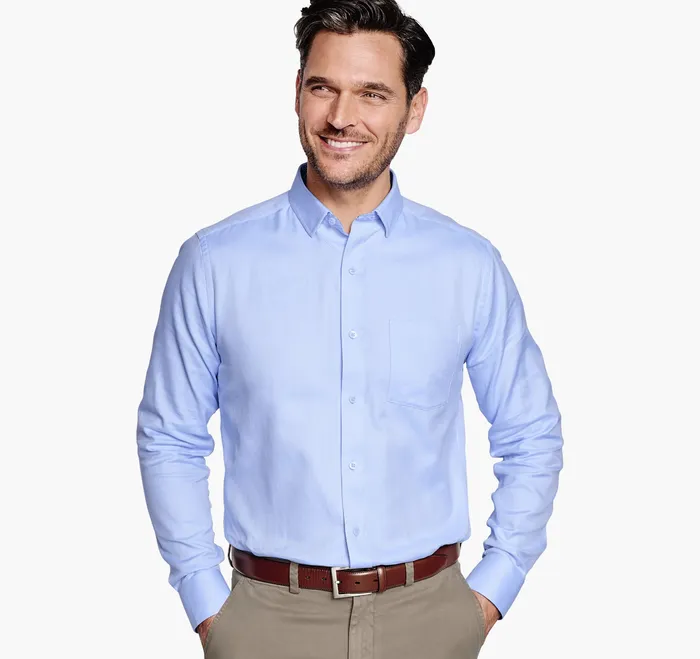Shirts NonIron Dress Shirt Blue Solid Birdseye 8211 Johnston and Murphy Men