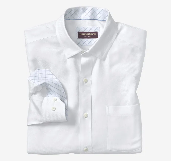 Shirts NonIron Dress Shirt White Solid Birdseye 8211 Johnston and Murphy Men