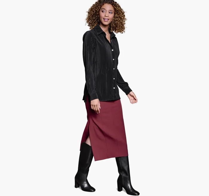 Shirts Sweaters and Blazers Pleated ButtonFront Shirt Black 8211 Johnston and Murphy Women