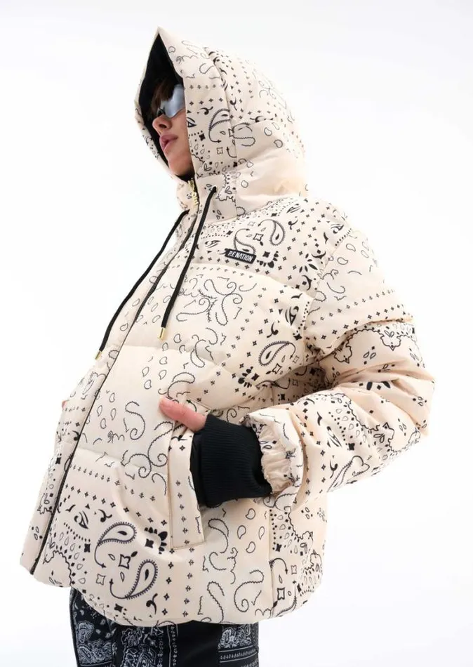 Shop ANDORRA SNOW JACKET IN BANDANA PRINT PEARLED IVORY PE Nation Jackets