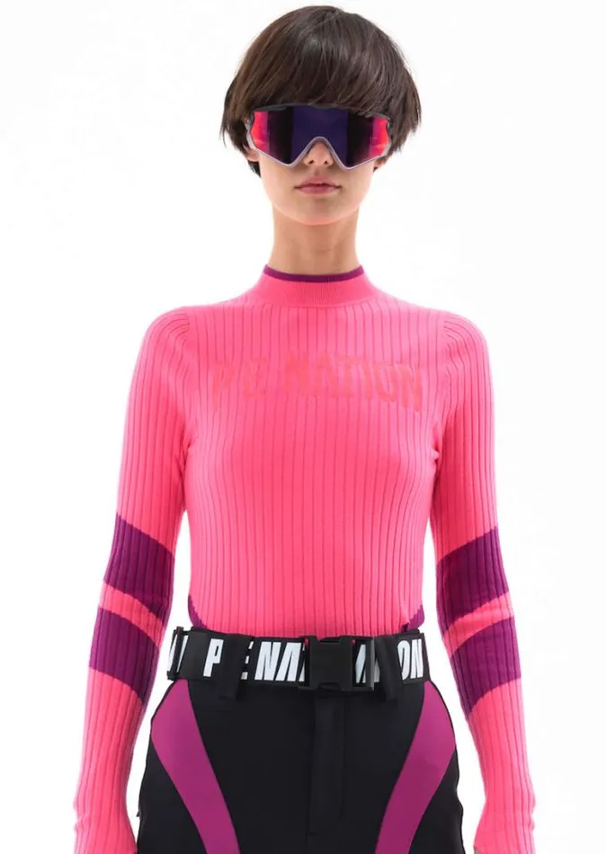Shop CHAMONIX LS KNIT TOP IN BRIGHT PINK PE Nation Long Sleeve Tops